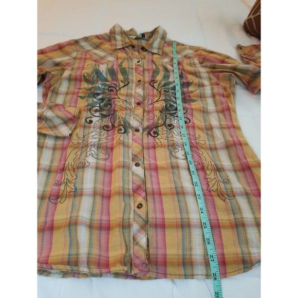 VTG Roper Shirt Women Medium Orange Long Sleeve Retro Western Pearl Snap - Picture 10 of 11